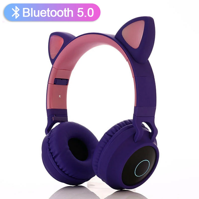 Wireless Headphones Cute Portable Earphone Wireless Cat Ear Bluetooth 5 0 Earphone Headset LED Lights Earphone Kids Girl Headset