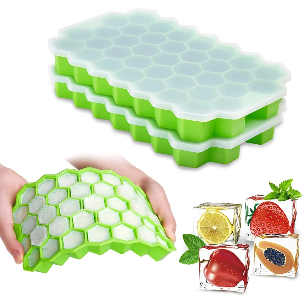 

Honeycomb Ice Cube Trays Reusable Silicone Ice Cube Mold BPA Free Ice Maker with Removable Lids Cocktail Drink Bar Cold Tools