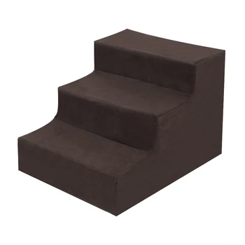 

3 Step Velvet Suede Pet Stairs Pet Step Stairs Cat Dog Brown