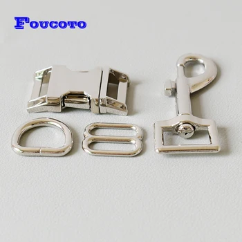 

100 set silver metal buckle+adjust buckle+D ring+metal dog clasp/set environmental accessory for 20mm webbing DIY dog collar