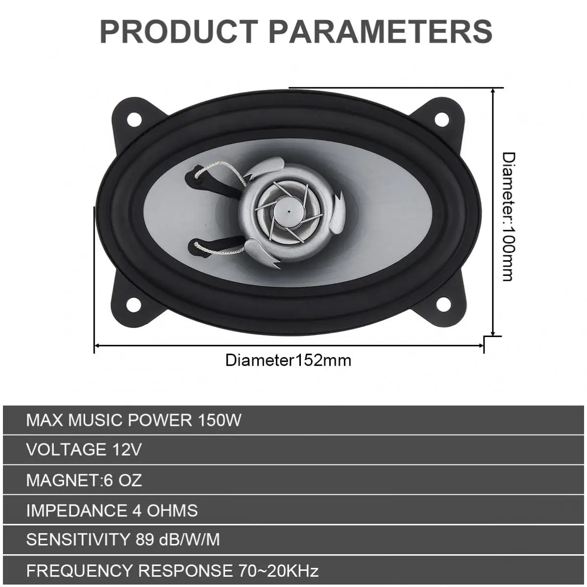 2pcs 4X6 Inch 150W Car Speaker Automobile Car HiFi Audio Full Range Frequency Coaxial Speaker Auto High Pitch Loud Speaker