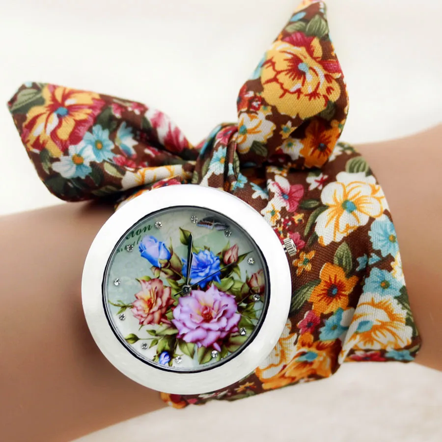 Women Watches Shsby Ladies Flower Cloth Wristwatch Fashion Women Dress Watch Fabric Watch Sweet Girls Bracelet