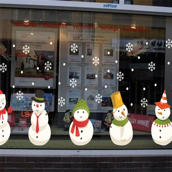 

Cartoon Snowman Snowflakes Wall Sticker For Shop Home Christmas Decoration Kids Room Xmas Wall Mural Art Pvc Decals