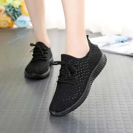 

women's summer breathable casual shoes single layer hollow mesh shoes flat bottom black mesh work shoes