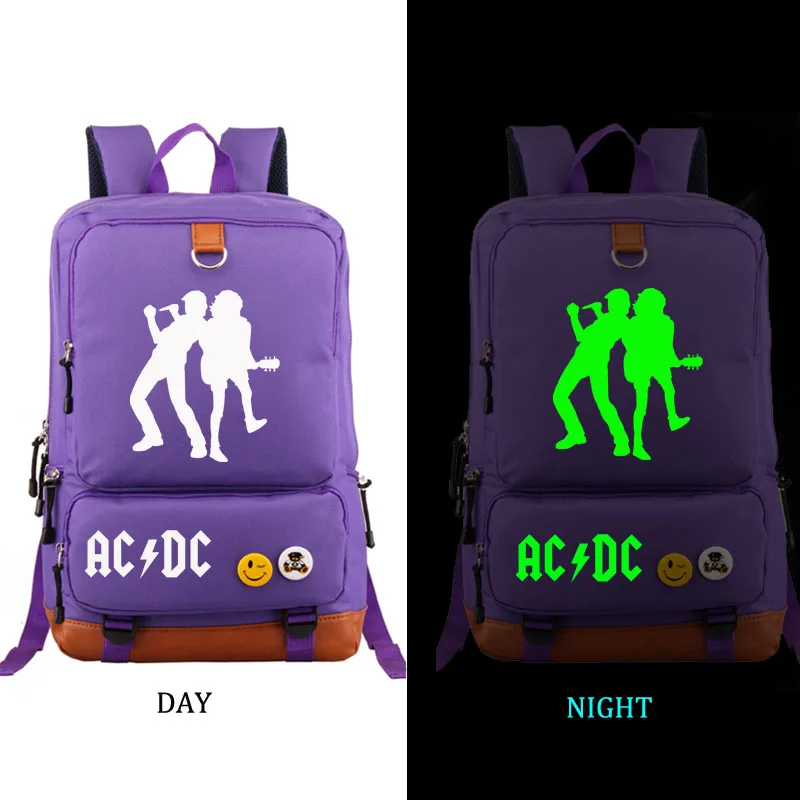 style3 purple AC/DC noctilucous школьный ремень сумки Рюкзак Студенческая Школьная Сумка Повседневный рюкзак для мужчин и женщин рюкзак - Цвет: style3 purple