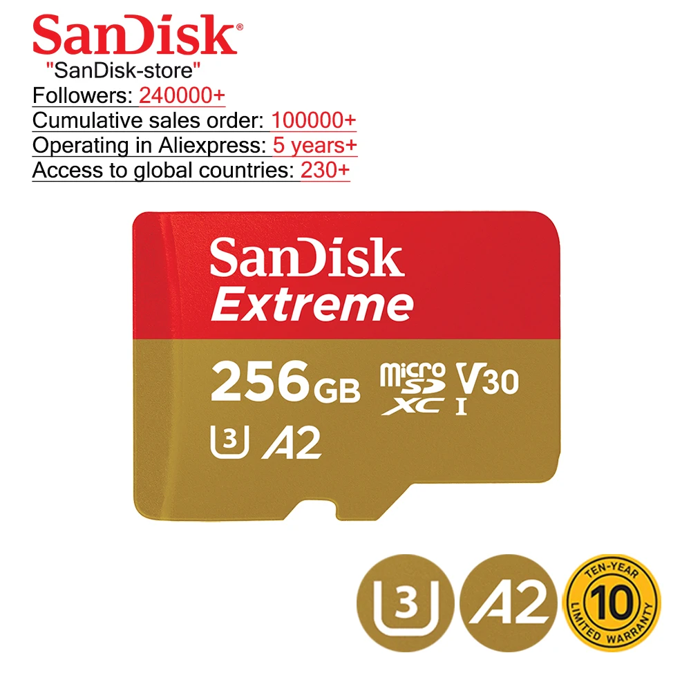 Оригинальная карта памяти SanDisk TF Micro SD U3 для чтения смартфона планшета поддерживает запись видео 4K 32 Гб 64 Гб 128 ГБ 256 ГБ