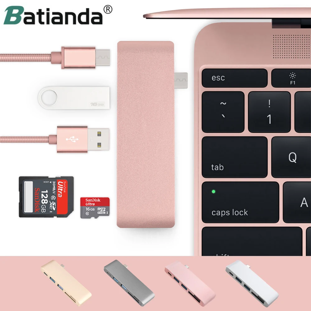 5 в 1 USB C адаптер с 2 портами (стандарт 3 0 Порты Micro SD устройство чтения карт памяти