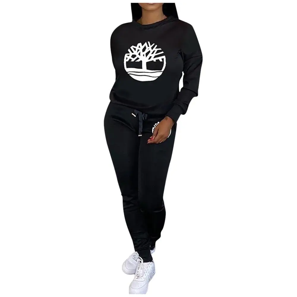 

Women's Printing Frenulum Long Sleeves Round Collar Shirt And Pant Suit Fashion Outdoor Running 2pcs Set Female Sport Tracksuit