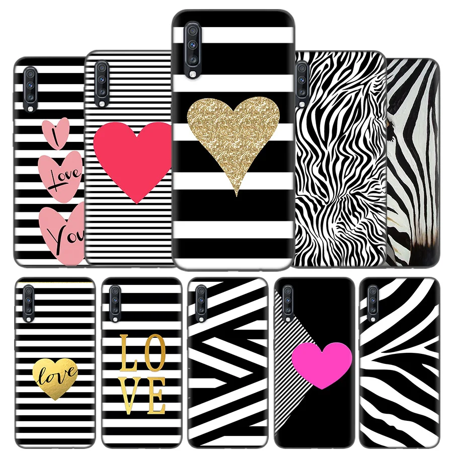 

Silicone Case Cover For Samsung Galaxy A50 A80 A70 A40 A30 A20 A20e A10 A8 A7 A6 Plus 2018 Note 10 9 8 Black white Zebra Stripe