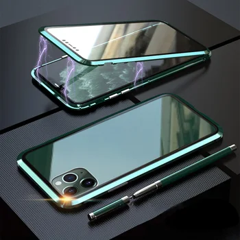 

Tempered Glass Case+Screen Film for iPhone 11/11 Pro/11 Pro Max 2019 Cover Magnetic Adsorption Frame Full Protection Case Shell
