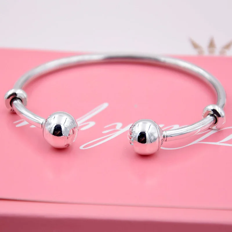 

Original MOMENTS Silver Open Bangle with Logo Caps Bangle Bracelet Fit Women Bead Charm 925 Sterling Silver Europe DIY Jewelry
