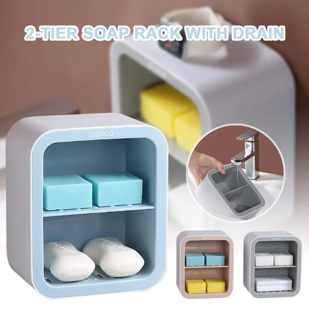 

Plsatic Soap Bar Holder 2-Tier Soap Saver with Drain Wall Mount for Shower Bathroom Kitchen