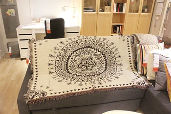 

White Mandala Sofa Throw Blanket Knitted Chair Sofa Cover Couch Carpet Soft Cotton Travel Cover Bedding Tapestry Beach Blanket