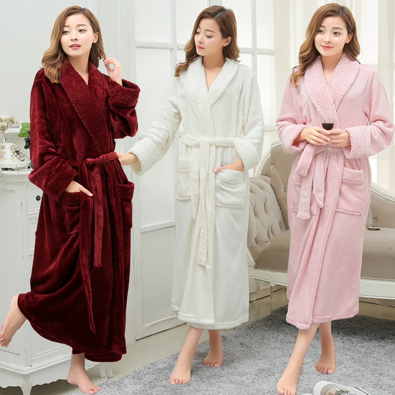 

Women Men Winter Thick Warm Long Bathrobe Plus Size Coral Fleece Very Soft Nightgowns Bridesmaid Kimono Bath Robes Dressing Gown