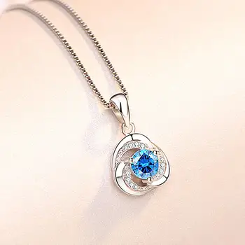 

SMALL FLOWER BLUE CRYSTAL AQAMARINE GEMSTONES PENDANT NECKLACES FOR WOMEN WHITE GOLD SILVER COLOR CHOKER JEWELRY GIFTS BIJOUX