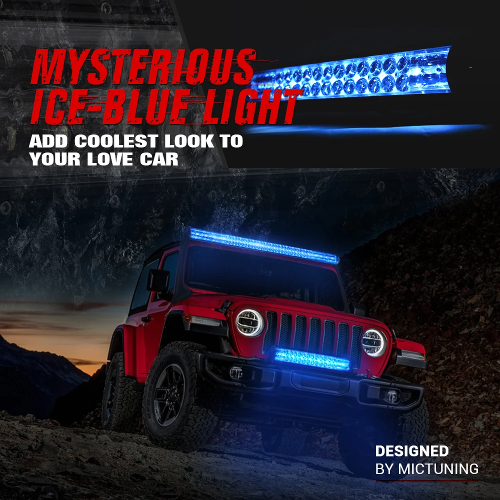 Barra de Luz Fileira com Luz de Acessório Gelo para Fora da Estrada Barco do Caminhão da Atv Mictuning Aerodinâmica Dupla Azul Jeep 29100lm M1s 52 Led 7 aerodinâmica dupla fileira com luz de acessório