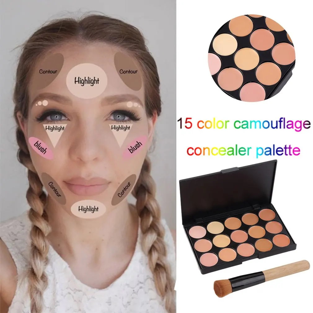 Fashion15-Colors палитра для макияжа лица+ плоская угловая кисть с деревянной ручкой, набор для макияжа, по всему миру