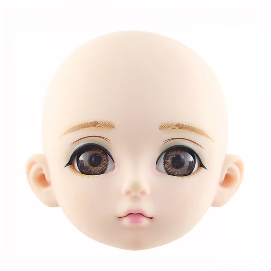 1/3 BJD Head Face Mold with 3D Eyes, Doll Replacement Body Parts, Make Up Eyes Eyelash Extensions, for Hair Styling Cosmetology