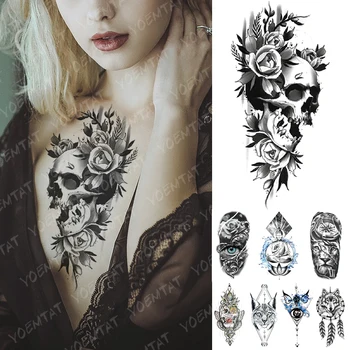 

Waterproof Temporary Tattoo Sticker Flowers Skull Eyes Rose Flash Tattoos Buddha Oceans Lion Body Art Arm Fake Tatoo Women Men