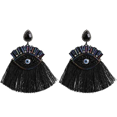 Модные сережки с кисточками Boho для женщин, Винтажные серьги, Геометрическая подвеска в виде глаз, серьги с бахромой - Окраска металла: 52579-BK