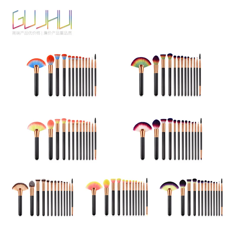 

13 Cosmetic Brush Sets Cosmetic Tools Black Gold Black Silver Powder Paint Flat Head Brush GUJHUI