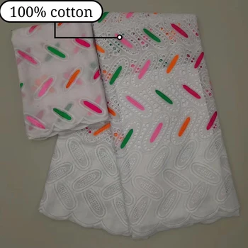 

2019 NEW African Lace Fabric High Quality Nigerian French Swiss voile Pure cotton Lace Fabrics 7Yards For Dress Clothing