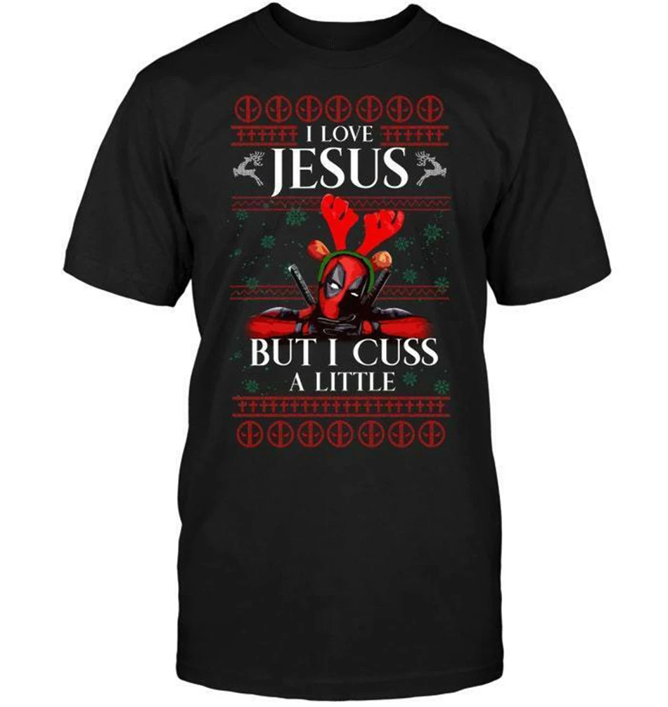 Черная футболка с надписью I Love Jesus But Cuss A Little Funny Christmas S-3Xl летняя стильная