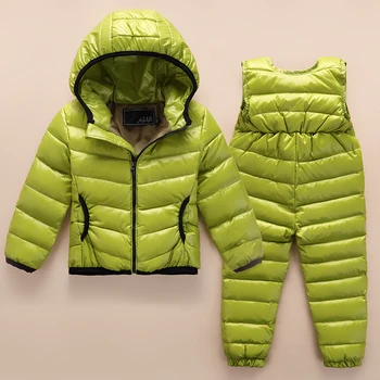 

2020 New Winter Children's Suit Baby Light Hooded Boys and Girls Chest Protector Strap Down Pants Kids Children White Duck Down