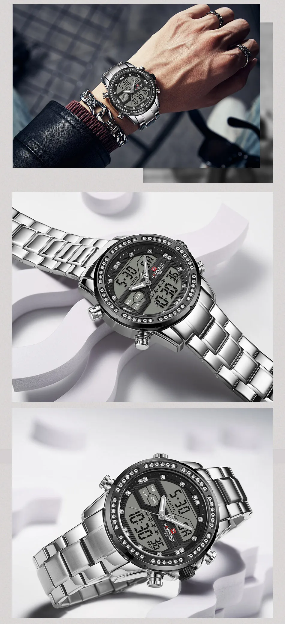 Naviforce9190 negócios quartzo relógio masculino relógio de