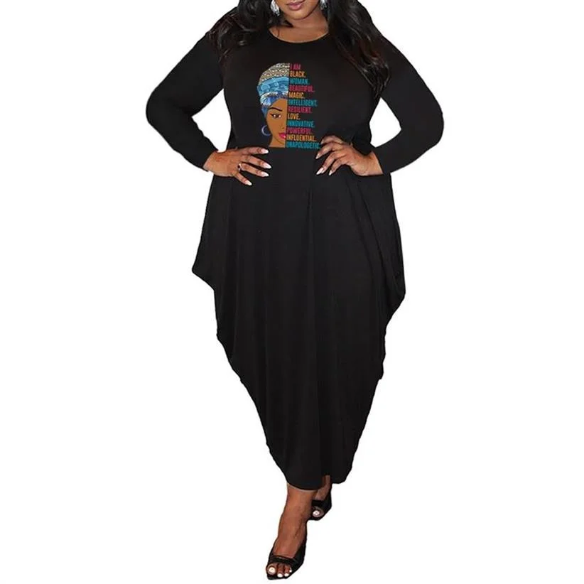 

Dress Letters Print Dress Solid Color Round Neck Long Sleeves Irregular Hem Imitation Cotton Pocket Dress Vintage