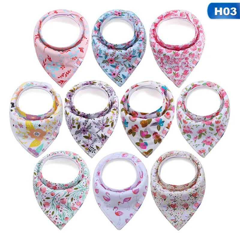 H03 10 шт./лот, детские нагрудники для мальчиков и девочек, милый рисунок с героями мультфильмов, хлопок, детские слюнявчики, банданы, двухслойные детские слюнявчики для кормления - Цвет: H03