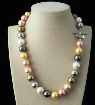 

AAA+ Jewelry Rare 10mm Genuine South Sea Blend color Shell Pearl Necklace Heart Clasp 18'' Chain 925 Sterling Silver