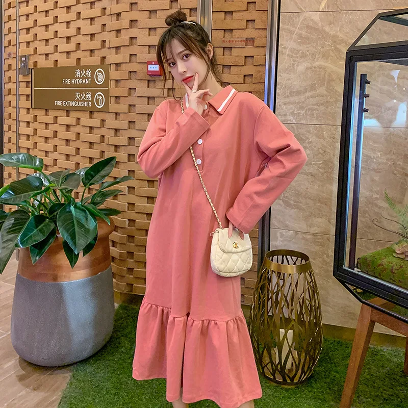 

2019 New Style Autumn Clothing Tops Pregnant Women Loose-Fit Mid-length Pregnant Women Dress Fashion Models Skirt Women's