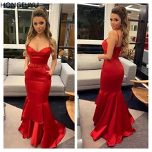 HONGFUYU Русалка платья выпускного вечера атласные вечерние платья без рукавов Vestidos Elegantes Mujer Para Fiesta длинное торжественное платье с карманами