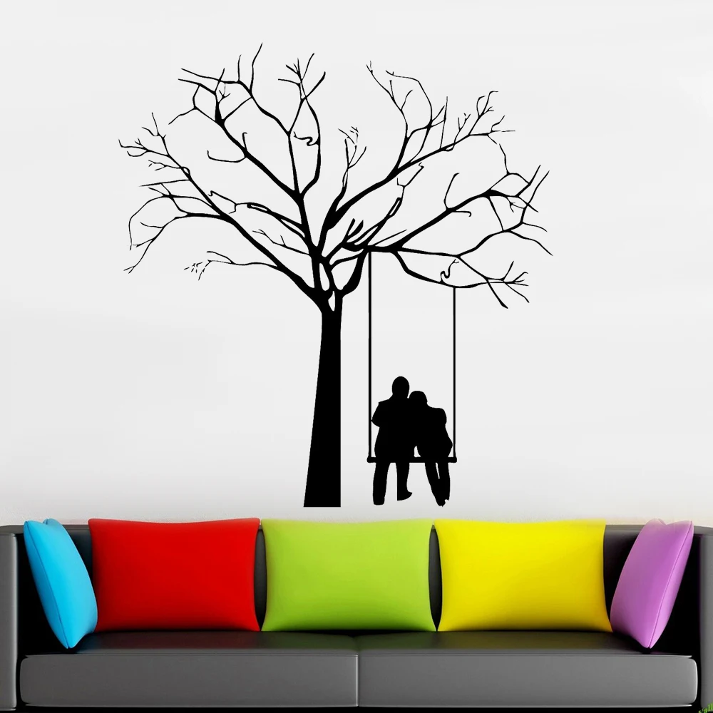 Romantic Cat Love Tree Wall Sticker  Living Room Backdrop Mural Art Home Decals 