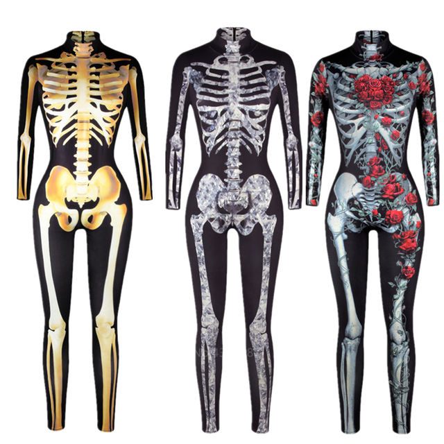 Scary Costumes Skeleton Bodysuit Skull Dress 3d Print Ghost Zombie Disfraz Carnival Party Stage
