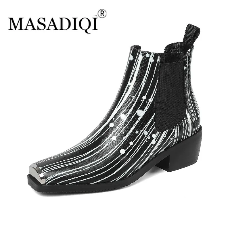 

MASADIQI Genuine Leather Women's Boots Woman Winter Chelsea Boots Metal Toe Ankle Boots for Women Brand Chaussure Femme Bottes