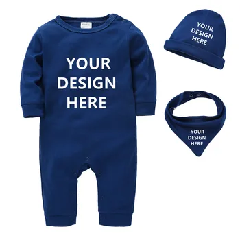 

Custom Baby Rompers Bibs Hats Set Newborn Baby Unisex Jumpsuit Onesie personalized Letters Photos Printed Toddler Jumpsuits