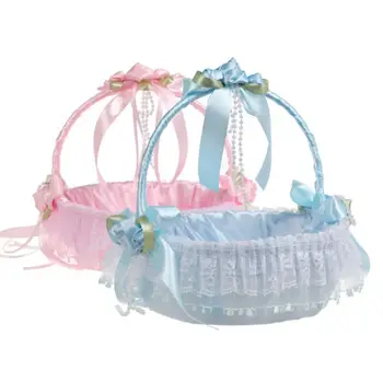 

Lace Flower Girl Basket Decorative Flower Basket For Western Style Wedding Ceremony Party Decoration Buckets