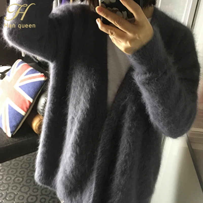 H Han queen винтажный толстый бархатный кардиган свитера для женщин в Корейском стиле новая зимняя верхняя одежда кардиганы свитер OL широкая подходящая одежда