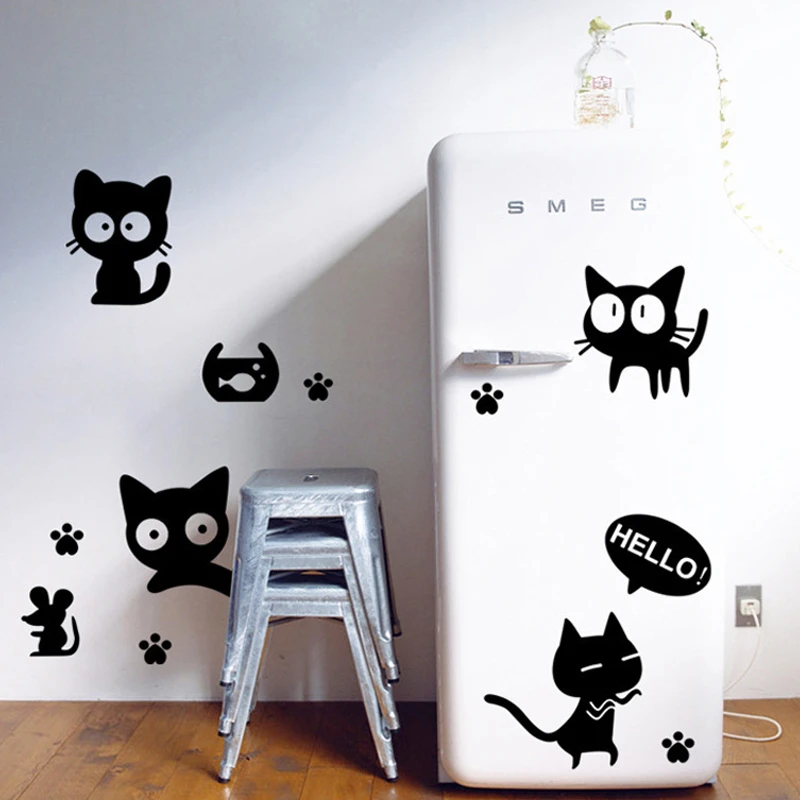 Мультфильм милые кошки стикер на стену для детской комнаты спальни украшения дома Diy животных настенные наклейки ПВХ наклейка