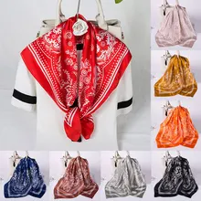 

Imitation Silk Satin Head Scarf For Women Plaid Print Kerchief Neck Scarfs 70cm Square Shawls Scarves For Ladies Collar