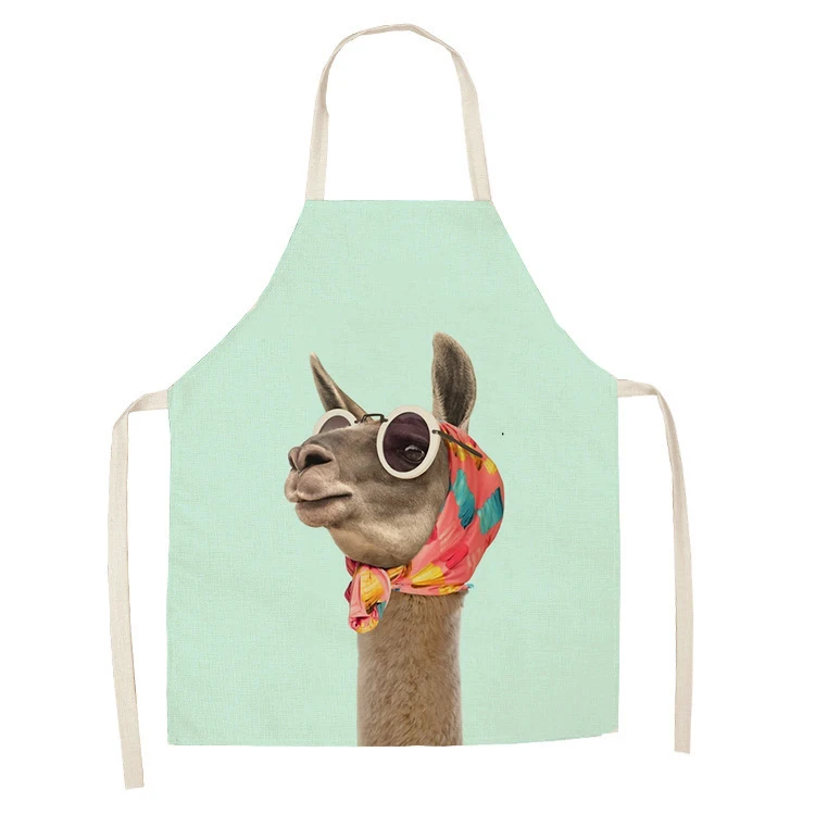Kitchen Apron Animal Alpaca Flowers Printed Sleeveless Cotton Linen Aprons for Men Women Home Cleaning Tools55*68cm 1Pcs
