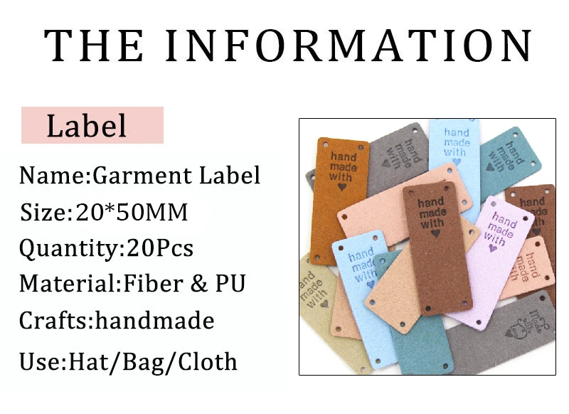 Description Picture 2 of item20Pcs Fiber Leather Tags For Handmade With Love Labels For Clothes Sew Label Hand Made Tag For Hats Knitted Garment Accessories