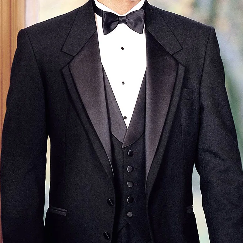 Black Groom Tuxedos for Wedding 3 Piece Smoking Formal Man Suits Slim Fit Male Fashion Jacket with Pants Vest