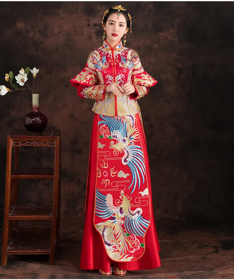 Китайское традиционное свадебное платье Cheongsam длинное Qipao красное платье с вышивкой в восточном стиле Китайский магазин одежды Vestido Chino