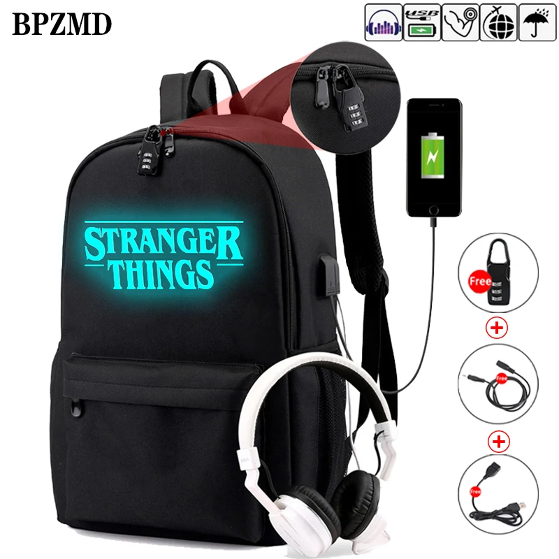 Mochila Stranger Things para adolescentes, bolso escolar luminoso con carga  Usb, antirrobo e impermeable para ordenador portátil _ - AliExpress Mobile