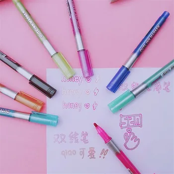

Marker Pen for Highlight Double Line Outline Pens 8 Colors Self-Outline Glitter Writing Drawing Pens for Card EM88