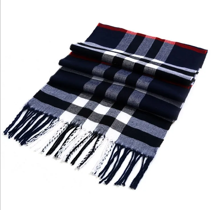

New Style Autumn And Winter British-Style Plaid Scarf Men's Faux Cashmere Warm Scarves Scarf Thick Tassled Scarf Wholesale