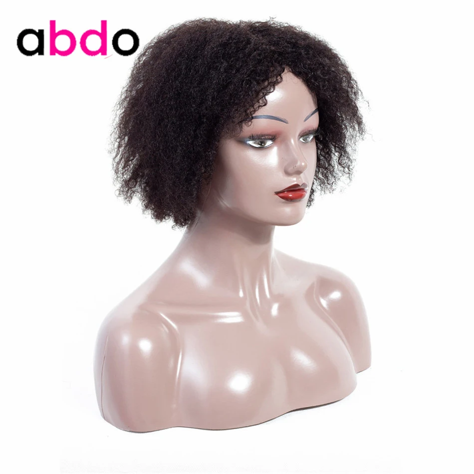 Abdo Human Hair Wigs Short Kinky Curly Wig For Black Women Machine Made Brazilian Non-Remy AverageSize Cap Free Shipping | Шиньоны и